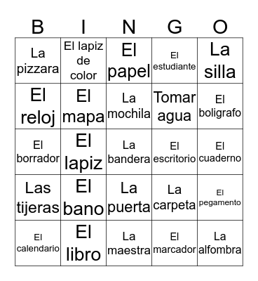 Classroom Objects in Spanish Bingo Card