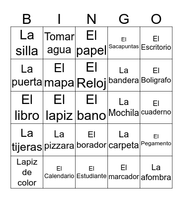 Classroom objects in Spanish  Bingo Card