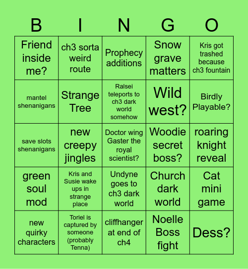 Deltarune ch 1-4 Bingo Card