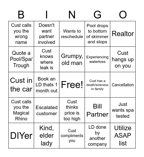 RED RHINO BINGO Card