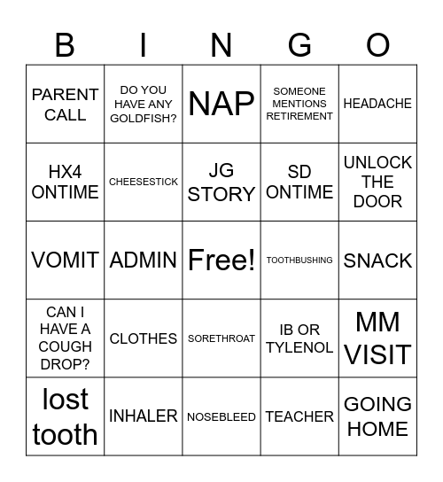 PVS Bingo Card