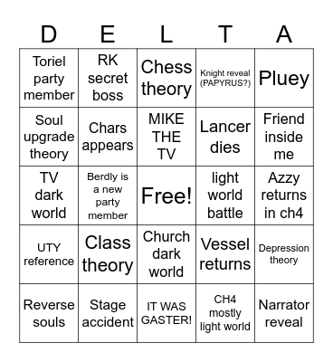 Deltarune Chapter 3+4 Bingo Card