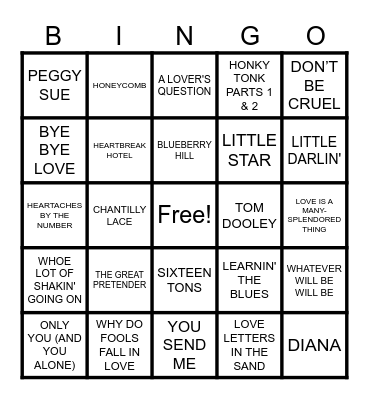 1950'S MUSIC Bingo Card