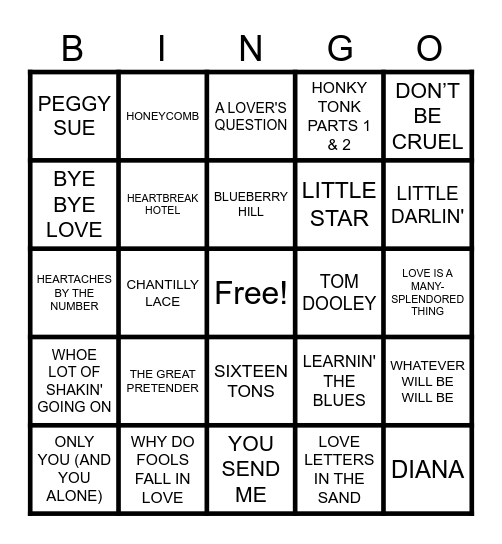 1950'S MUSIC Bingo Card