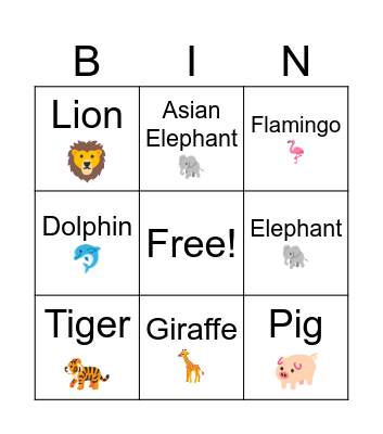 Animal Bingo Card