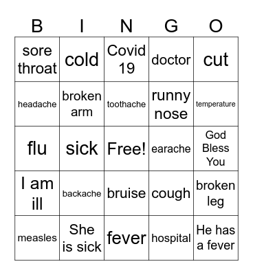 Health Problems  BINGO Card