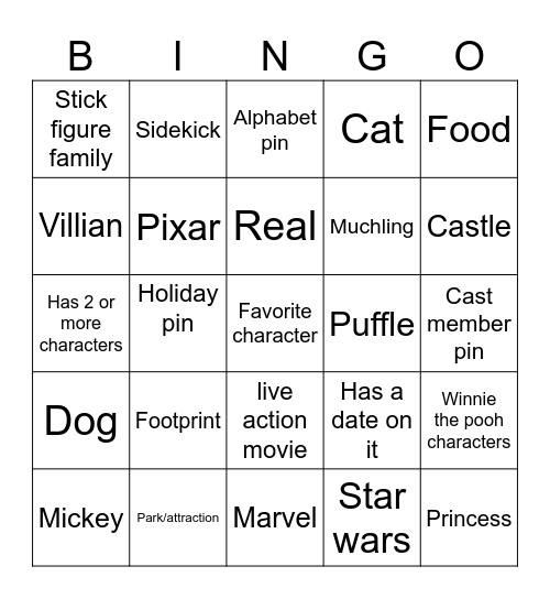Disney pin bingo Card