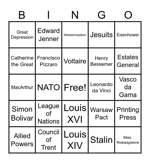 World HIstory 2 Bingo Card