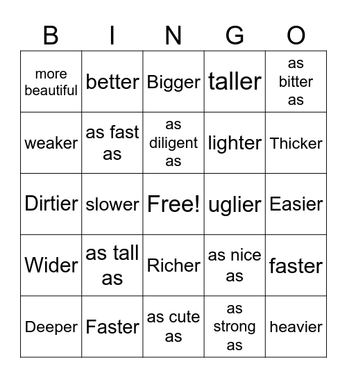 comparative bingo Card