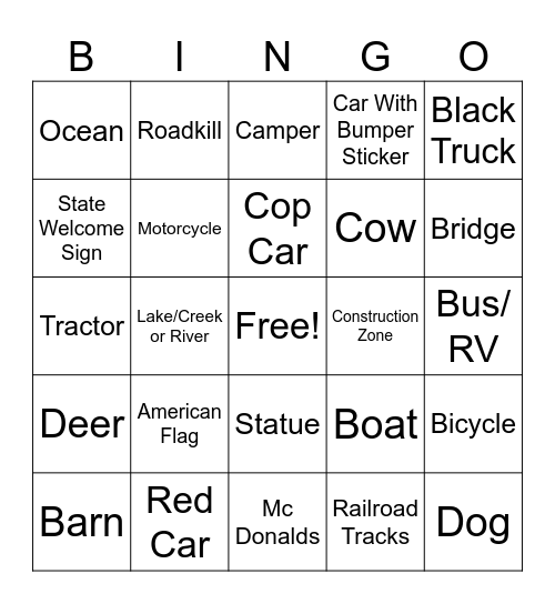 North Carolina Trip Bingo Card