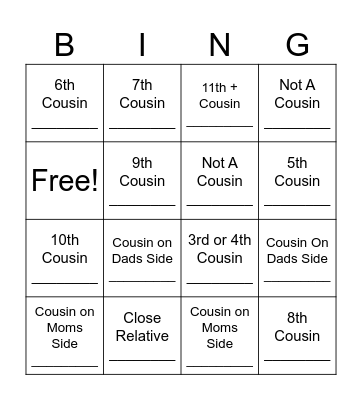 Relative Around Me Bingo Card
