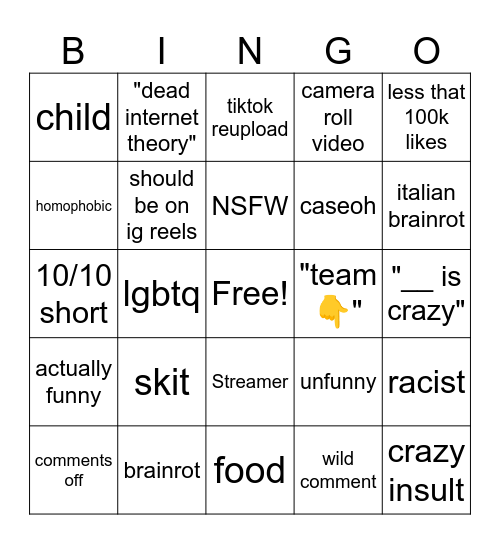 youtube shorts blackout bingo Card