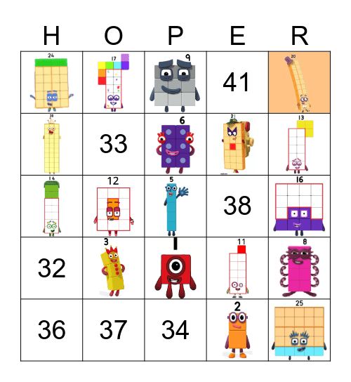 Number blocks Bingo Card