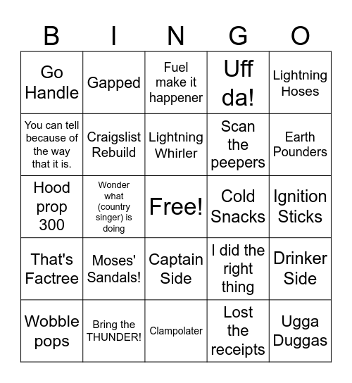 Vice Grip Garage Bingo Card