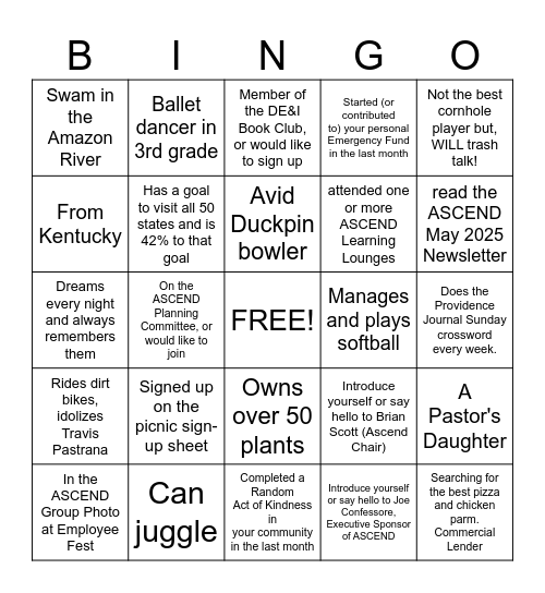 ASCEND BINGO Card