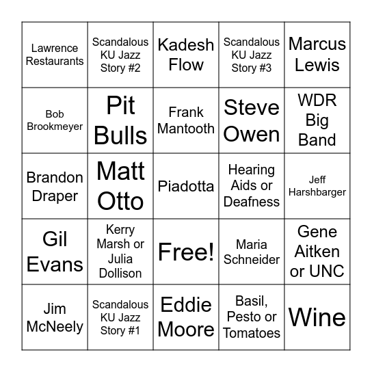 KU Jazz Ped Bingo Card