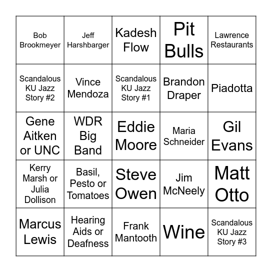 KU Jazz Ped Bingo Card