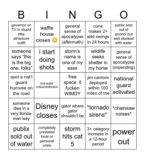 hurricane bingo 2025 Bingo Card