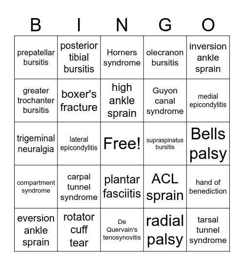 MSS1 Clinical Correlate Bingo Card