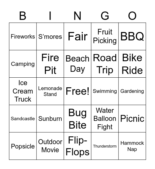 DCA Summer Send Off Bingo Card