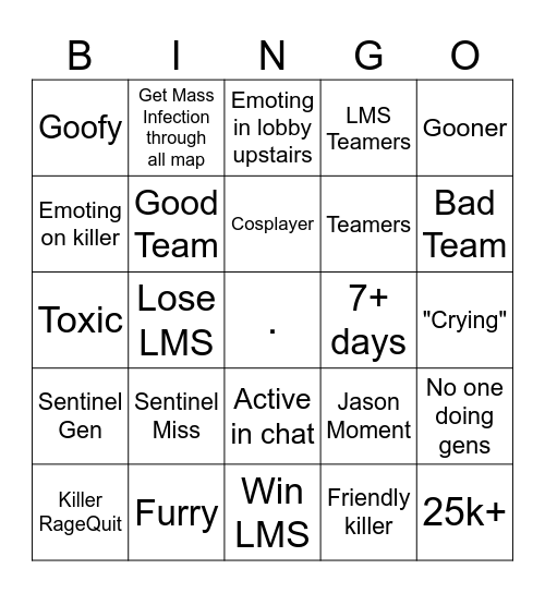 Forsaken Bingo Card