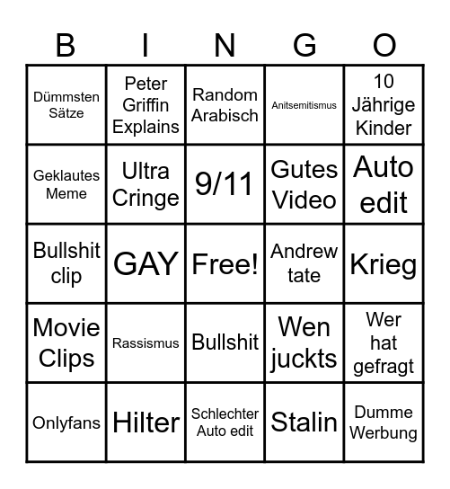 Instagram Bingo Card