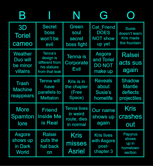 Deltarune Chapter 3 Bingo Card