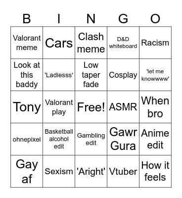 Aaron Bingo Card