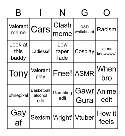 Aaron Bingo Card