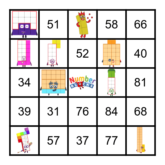 Numberblocks Bingo Card