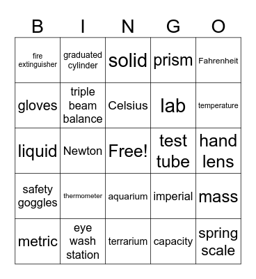 Science Introduction Bingo Card