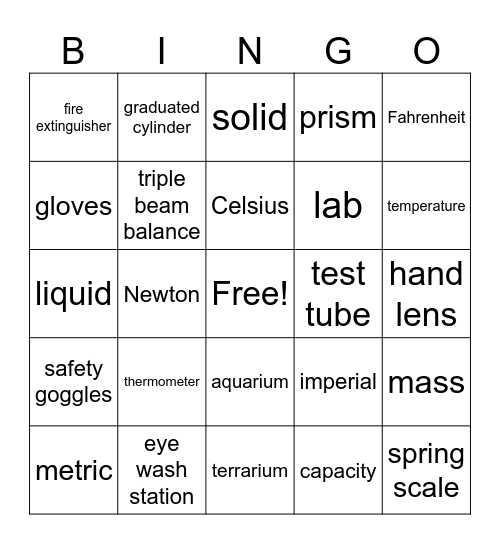 Science Introduction Bingo Card