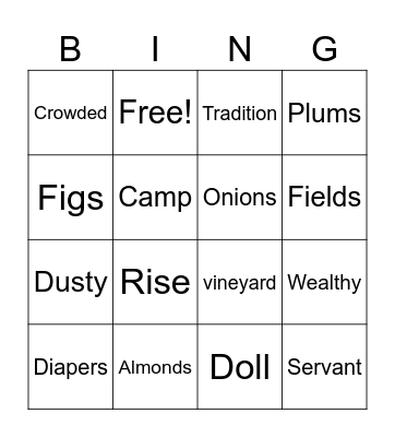 Esperanza Rising Vocabulary Bingo Card