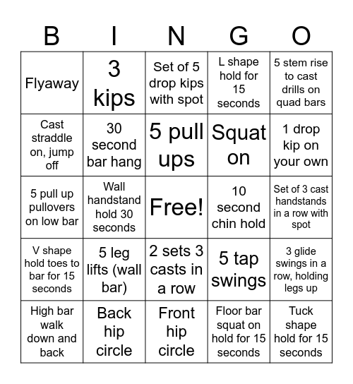 Bars Bingo Card