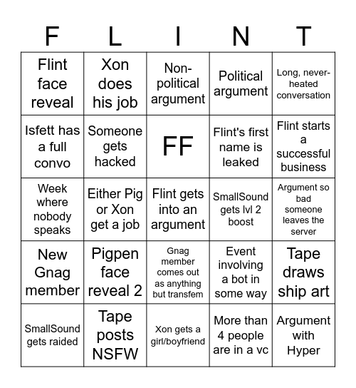 Gnag Bingo Card Bingo Card