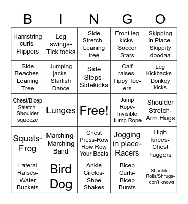 Fitness Bingo Card