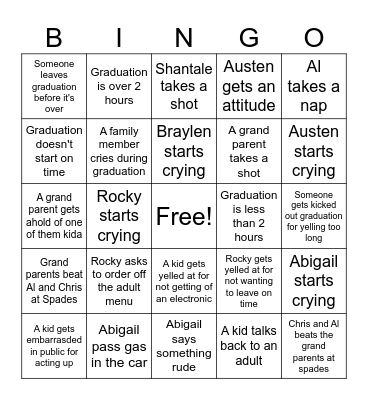 Graduation Bingo Card
