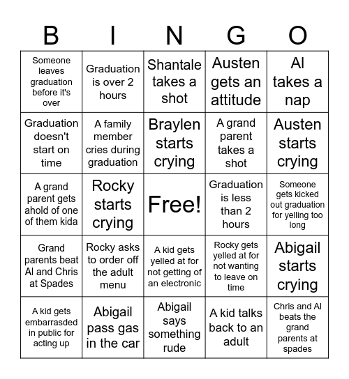 Graduation Bingo Card