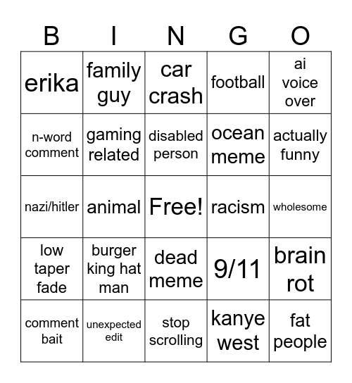 instagram reels bing Bingo Card