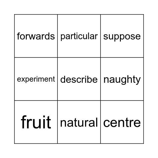 Common exception words Bingo Card