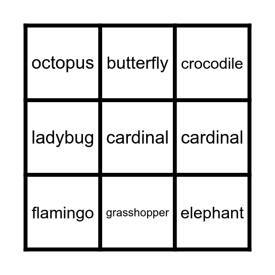 Animals Bingo Card