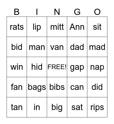 Hooked on Phonics Bingo Card