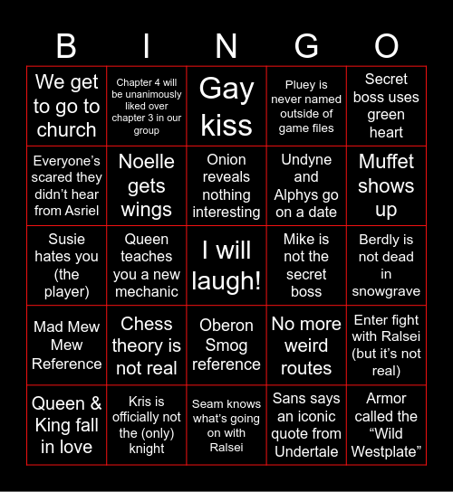 Deltarune Bingo Card