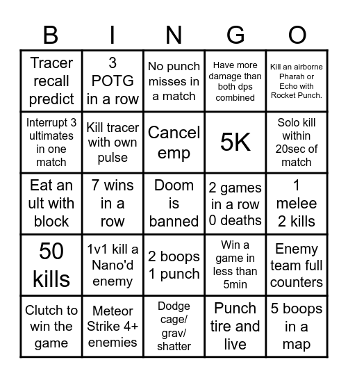 HARDCORE DOOMFIST BINGO Card
