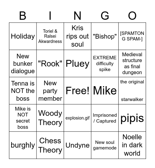 Deltarune Ch 3&4 Bingo Sheet Bingo Card