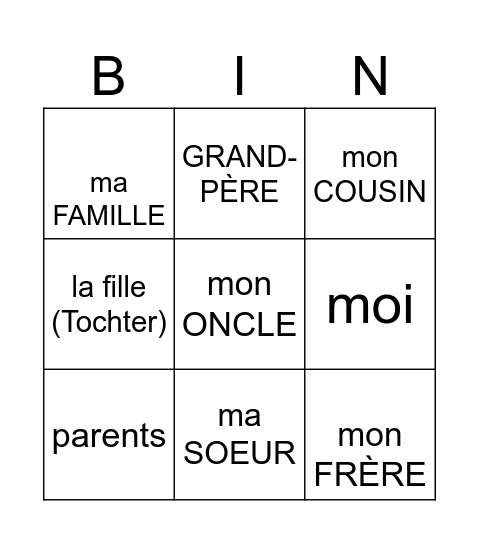 FAMILLE   BINGO Card