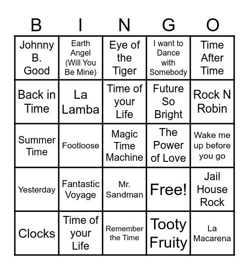 G/T K-5 Summer Musical Bingo Card