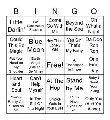 Doo Wop Bingo Card