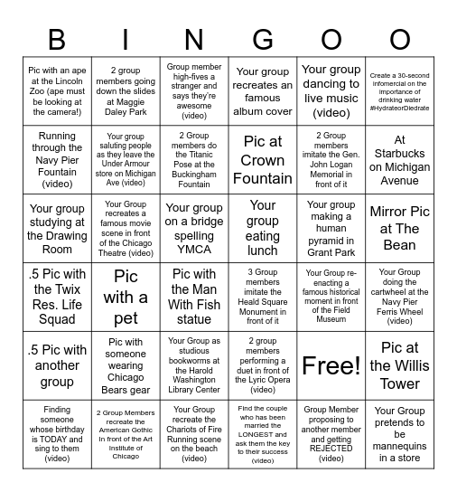 Chicago Photo-Scavenger Hunt Bingo Card