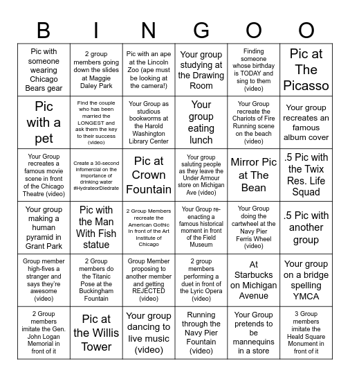 Chicago Photo-Scavenger Hunt Bingo Card